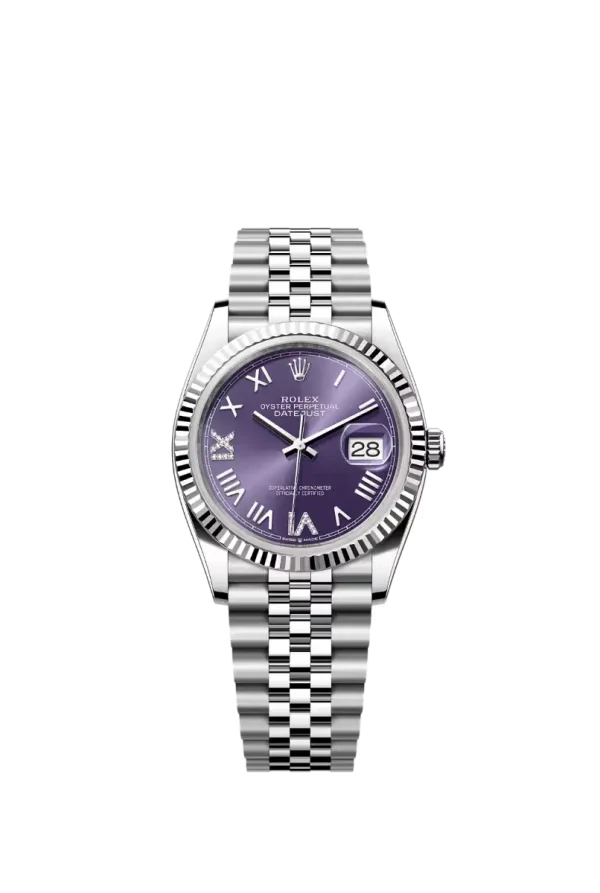 Aubergine Roman Vi & IX Diamond Fluted Bezel 36MM Jubilee