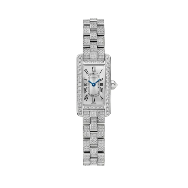 Tank Américaine 18K White Gold Full Diamond Dial Mini Model
