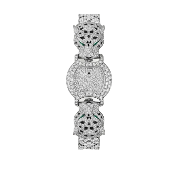 18K White Gold Diamonds & Emerald Panthère Head