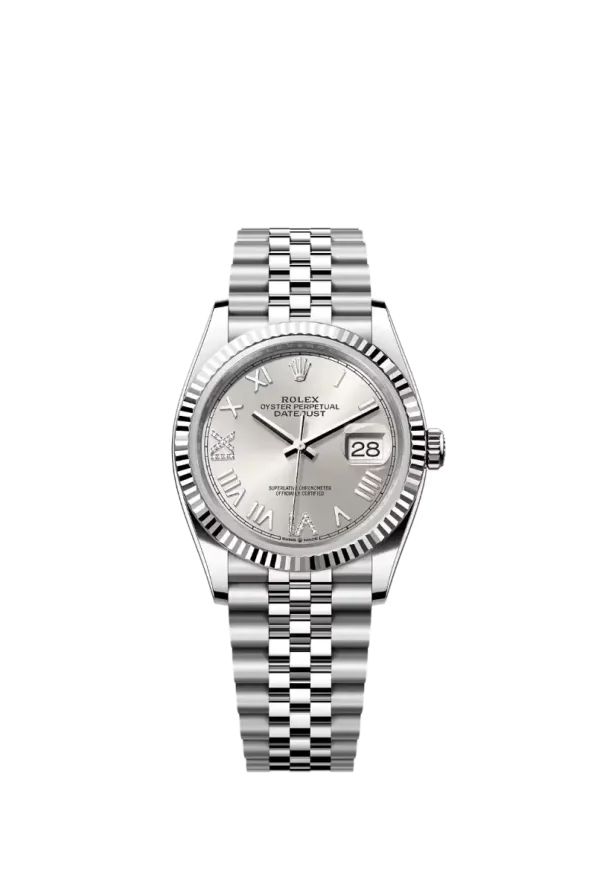 Silver Roman Vi & IX Diamond Fluted Bezel 36MM Jubilee