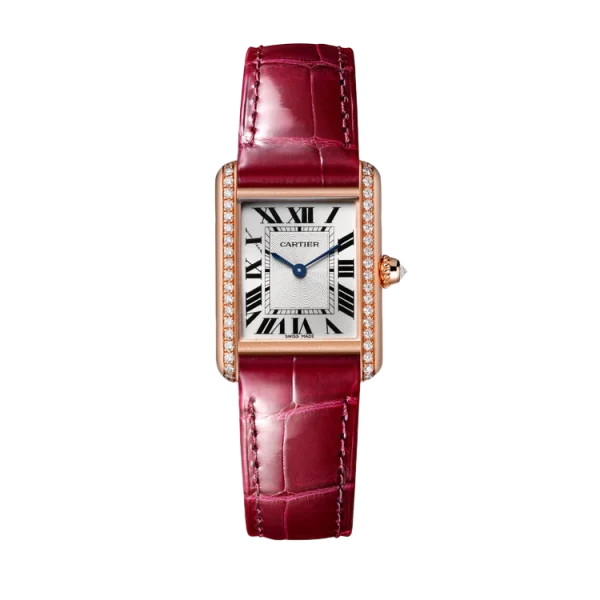 Tank Louis 18K Rose Gold Diamond Silver Dial Size Small