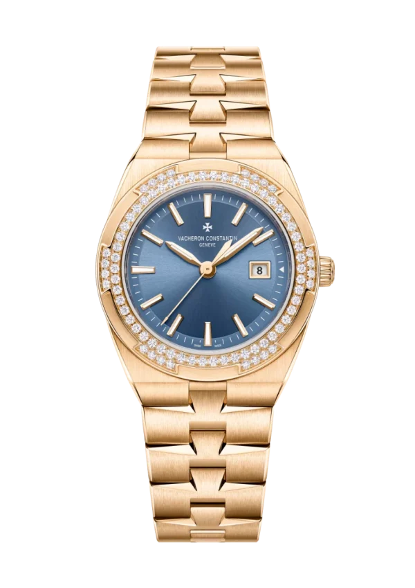 Quartz 33MM Pink Gold Denim Blue Dial Diamond Set