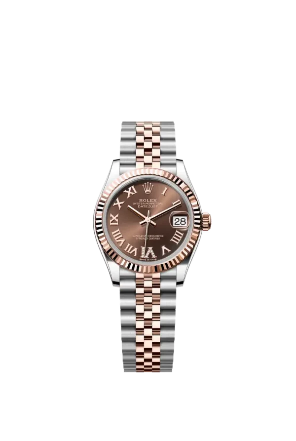 Chocolate Roman Diamond Fluted Bezel 31MM Jubilee Everose Rolesor