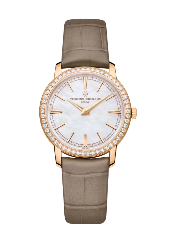 Manual-Winding 33MM Pink Gold White Mother-Of-Pearl Dial Diamond Set