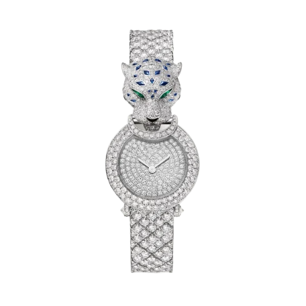 18K White Gold Diamonds, Sapphire & Emerald Panthère Head