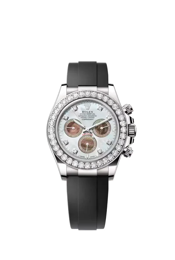 Platinum White Mother-Of-Pearl Diamond Dial.