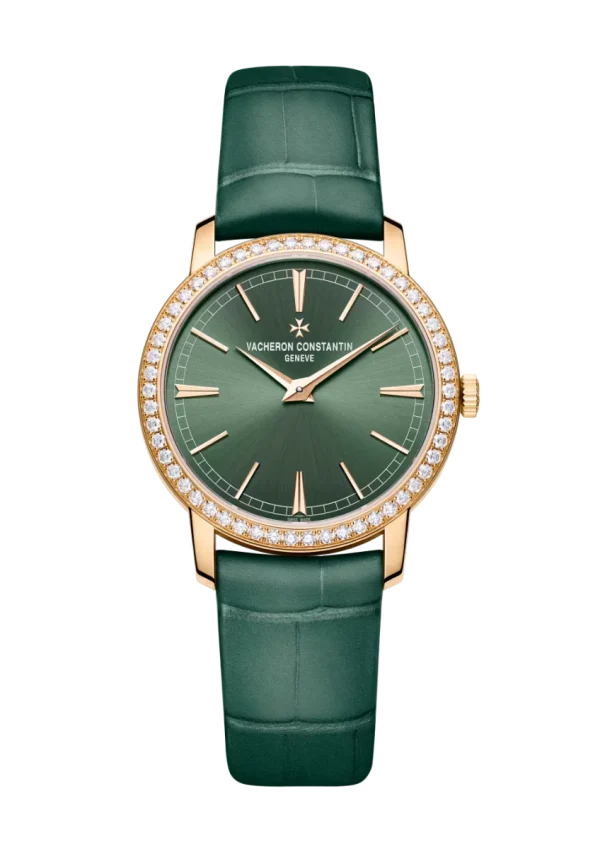 Manual-Winding 33MM Pink Gold Green Dial Diamond Set
