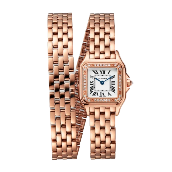 18K Rose Gold Diamond Silvered Dial Double Loop Small Model
