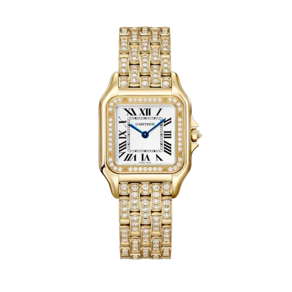 18K Yellow Gold Semi-Set Diamond Silvered Dial Medium Model